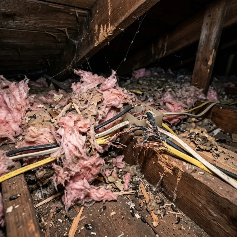 Contaminated ceiling insulation being assessed in a Aberfeldie roof space