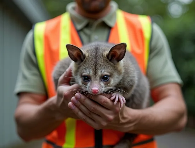 Animal handler safely recovering a deceased possum in Aberfeldie