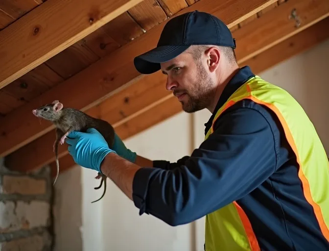 Technician inspecting a roof cavity for a dead rat in Aberfeldie